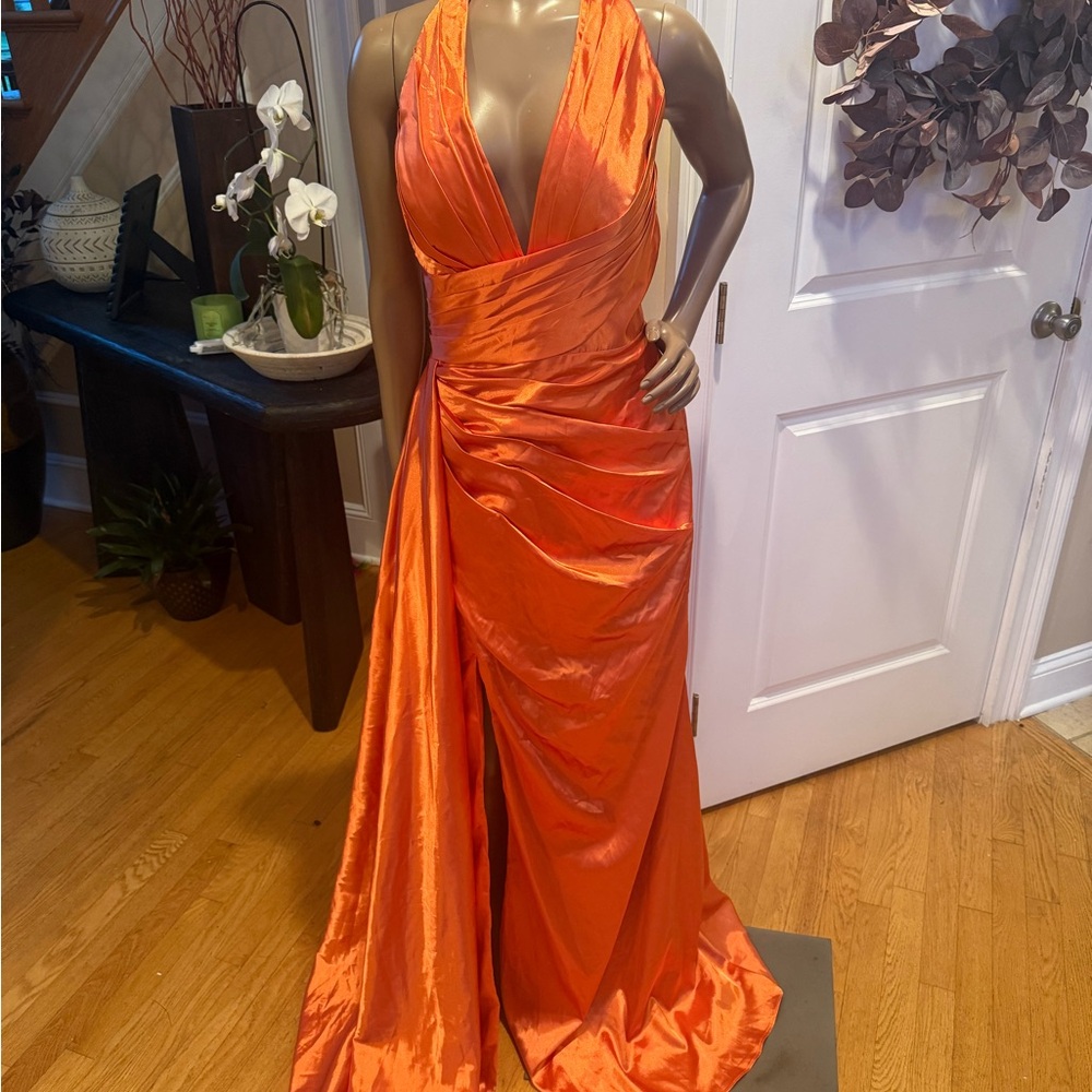 Elegant Orange Halter Gown